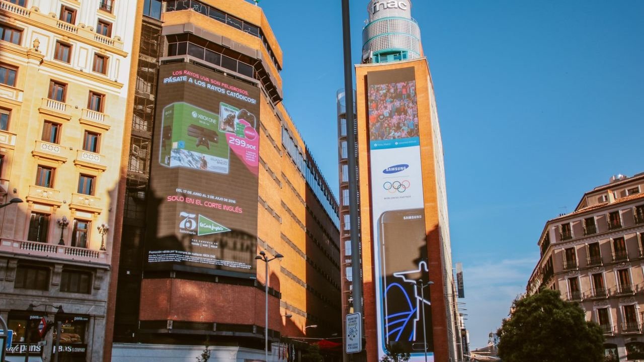Digital billboards on city buildings